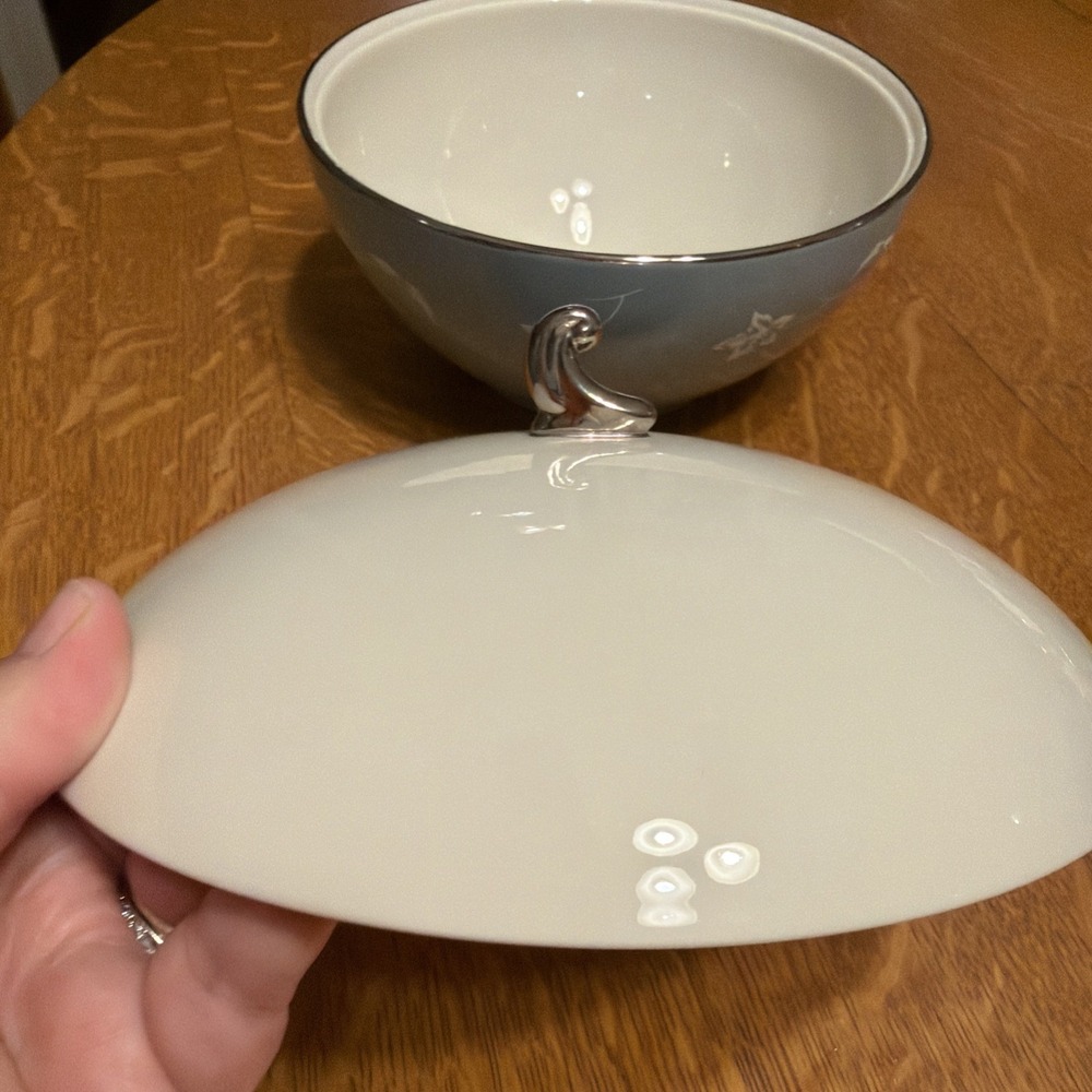 Vtg MCM Flintridge China Misty Leaf Large Covered Vegetable Bowl MINT - Picture 3 of 7